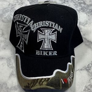 Christian Biker Hat Ball Cap One Size Black Camo Silver New NWOT I Love Jesus